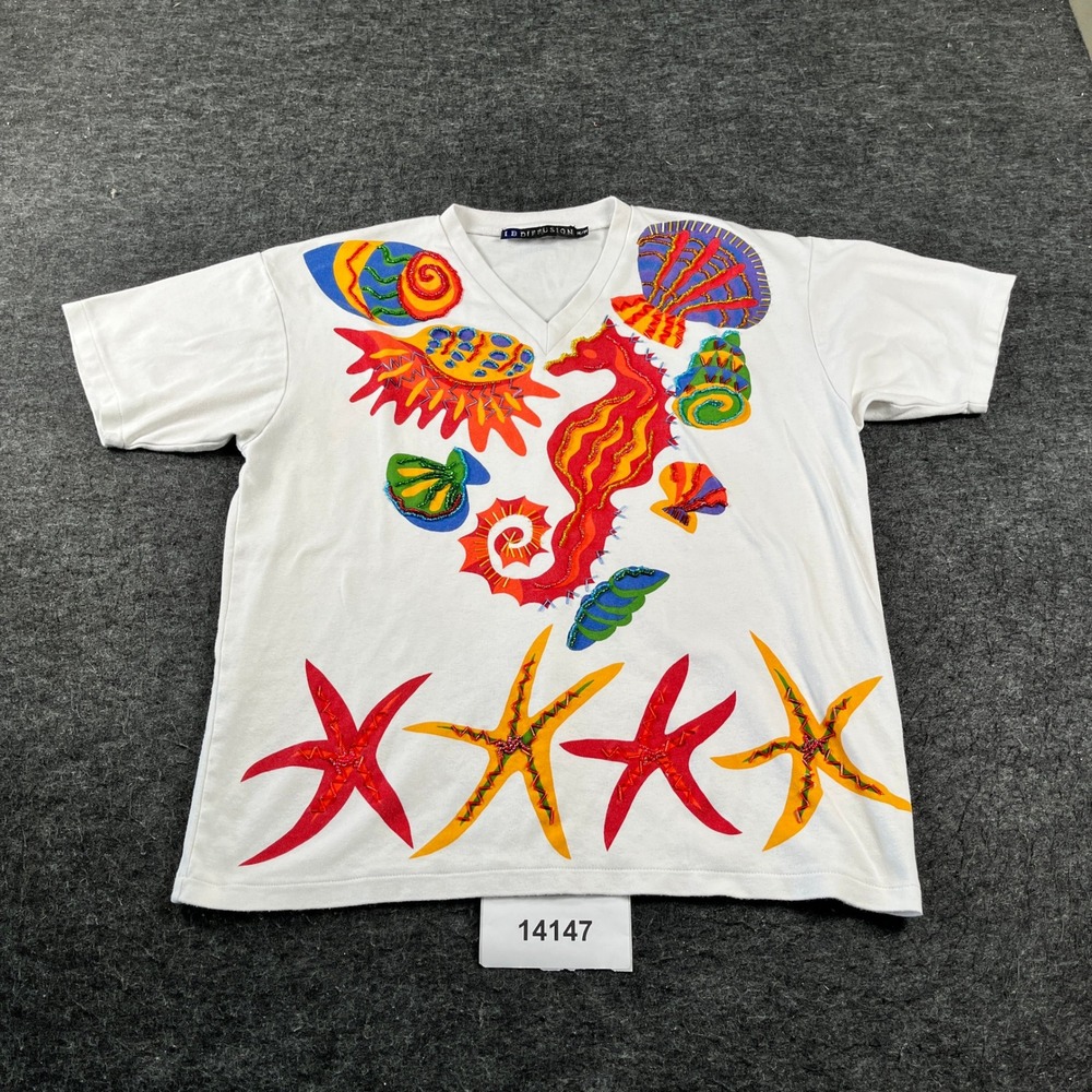 I.B. Diffusion T Shirt Womens Medium White Vibrant Marine Life Print Casual Tee
